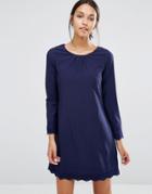 Uttam Boutique Long Sleeve Shift Dress With Crochet Detail - Navy