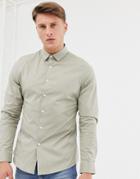 Asos Design Slim Shirt In Light Green - Green