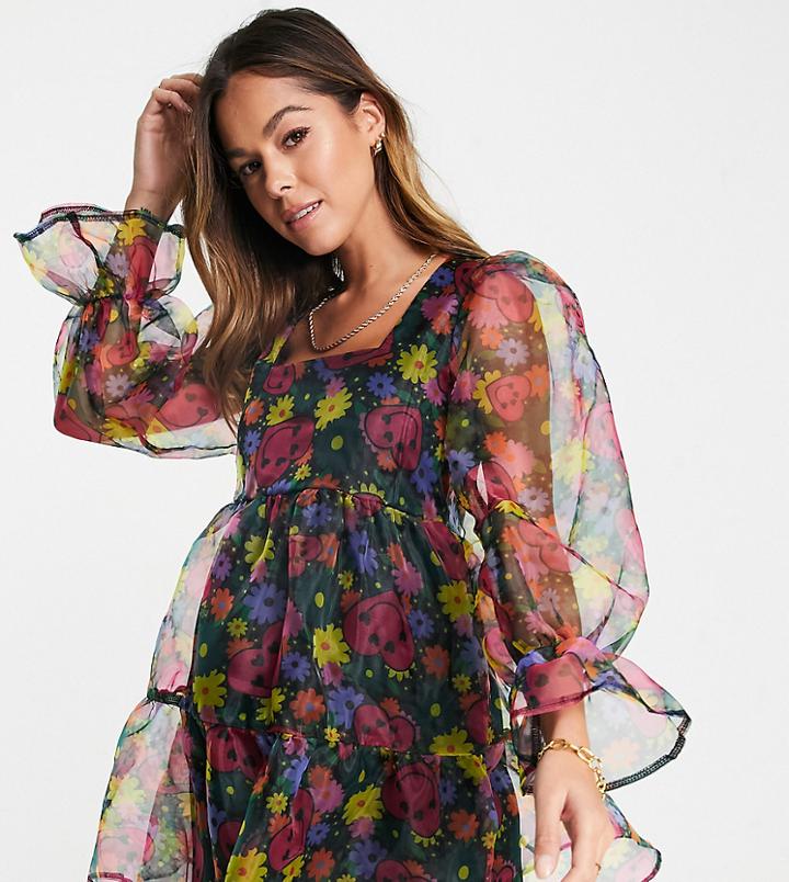 Twisted Wunder Maternity Organza Mini Smock Dress In Mixed Print Multi
