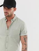 Asos Design Casual Slim Oxford Shirt In Light Green