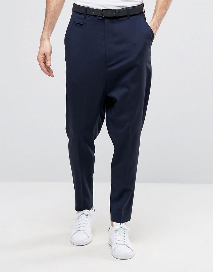Asos Drop Crotch Pant In Navy - Navy