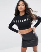 Asos Crop Top With Anonymous Print - Black