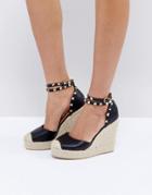 Truffle Collection Studded Ankle Strap Heeled Espadrilles - Black