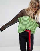 The Ragged Priest Long Sleeve T-shirt With Sheer Panel - Green
