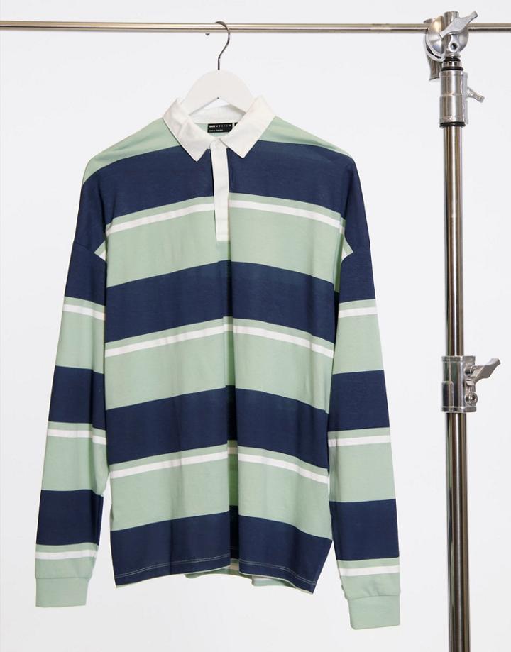 Asos Design Oversized Striped Polo In Green