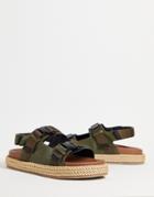 Asos Design Tech Sandals In Khaki With Natural Rope Sole-green