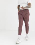 Asos Design Tapered Crop Smart Pants In Cotton Ditsy Floral Print In Burgundy - Red