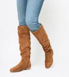 Asos Design Wide Fit Connie Faux Shearling Knee Boots - Tan