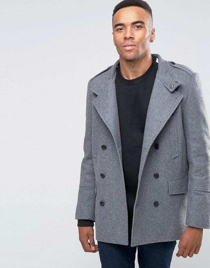 New Look Wool Military Peacoat In Gray - Gray