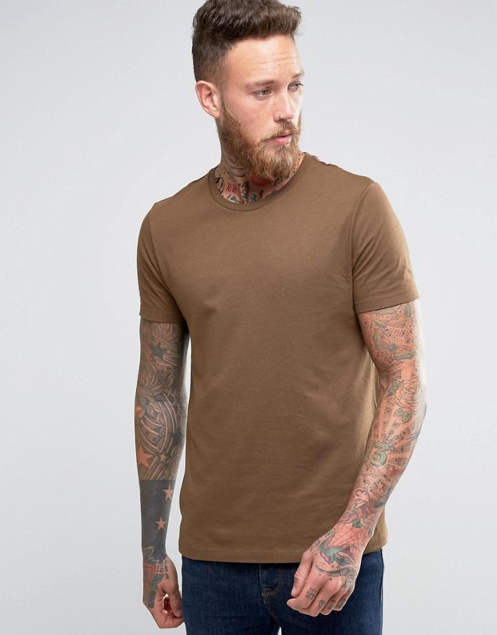 Asos T-shirt With Crew Neck In Brown - Green