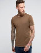Asos T-shirt With Crew Neck In Brown - Green
