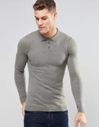 Asos Fitted Fit Knitted Polo In Cotton - Gray