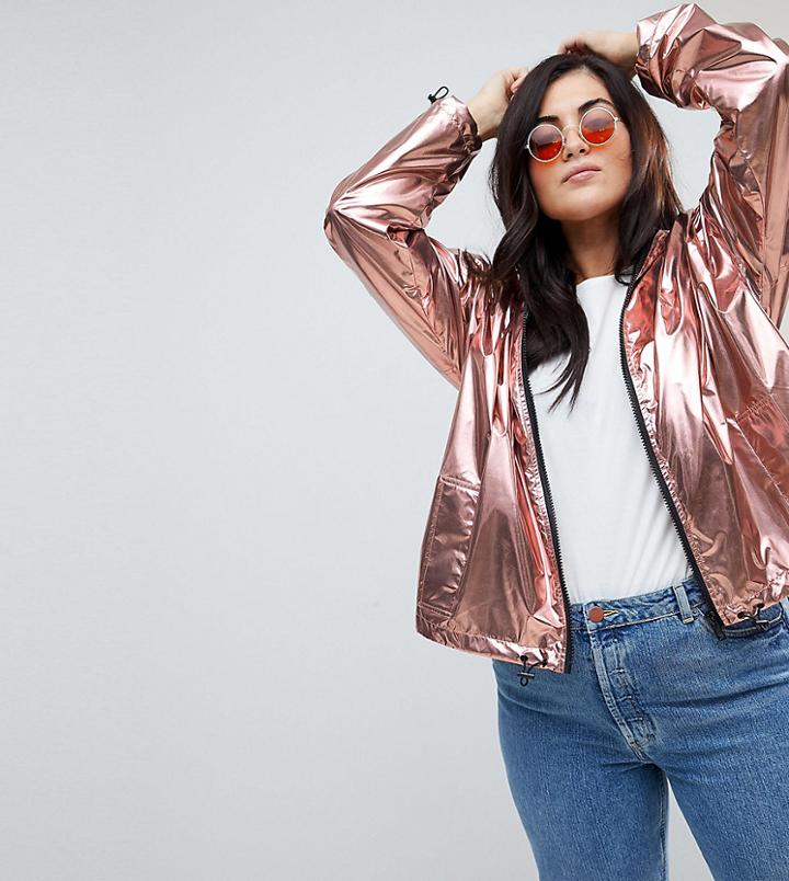 Asos Curve Cropped Metallic Anorak - Pink