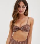 Boohoo Multiway Tie Front Bikini Top In Light Brown Polka Dot - Multi