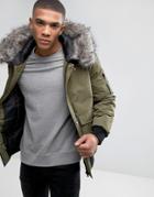 D-struct Faux Fur Trimmed Mid Length Parka - Green