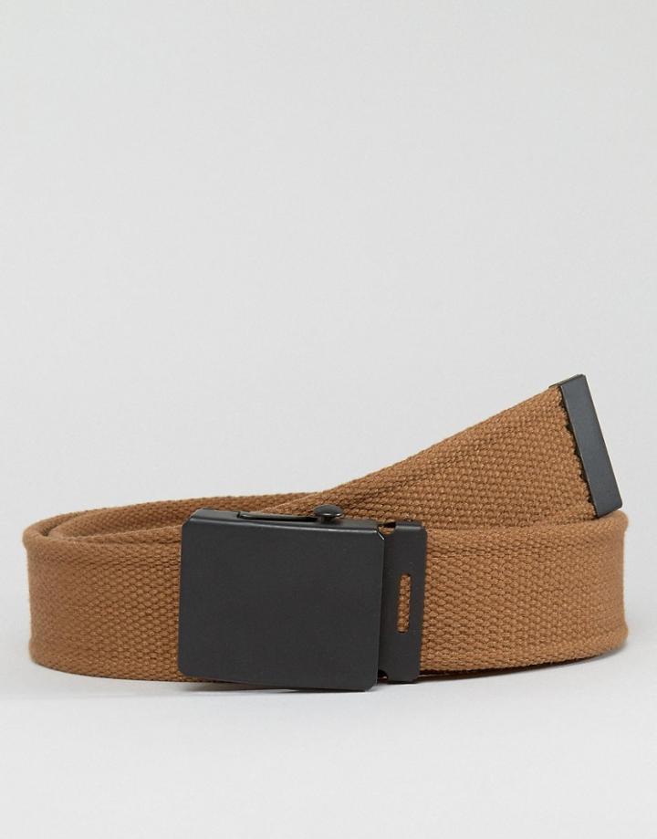 Asos Woven Slim Belt With Black Coated Buckle - Tan