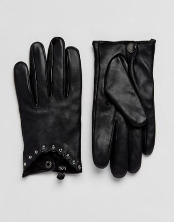 Alice Hannah Stud Leather Driving Gloves - Black