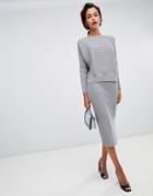 Mango Knitted Ribbed Midi Skirt Two-piece - Gray