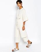 Asos Natural Fabric Kimono With Tie Waist Co-ord - Cream