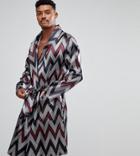 Asos Satin Shawl Robe With Chevron Print - Navy