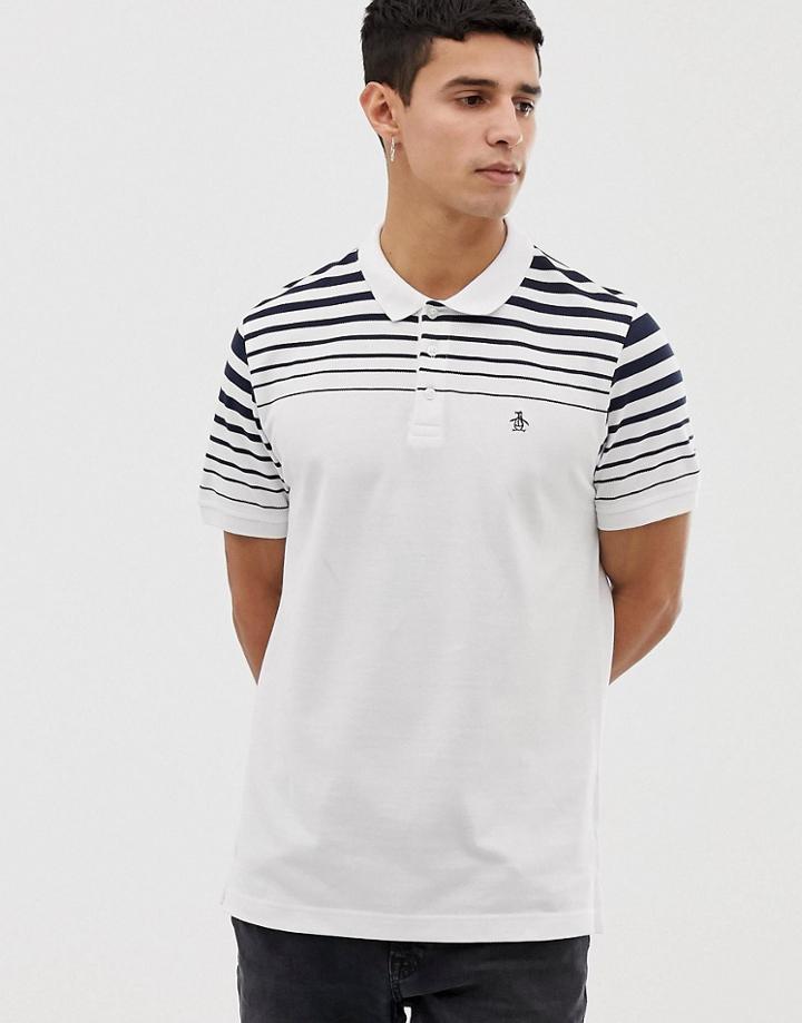 Original Penguin Icon Logo Graduated Stripe Polo In White - White