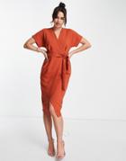 Closet London Kimono Wrap Dress In Cinnamon-brown