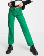 Bershka Carpenter Utility Jeans With Contrast Stitching In Bright Green