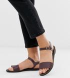 Depp Wide Fit Leather Two Part Flat Sandal In Chocolate-brown