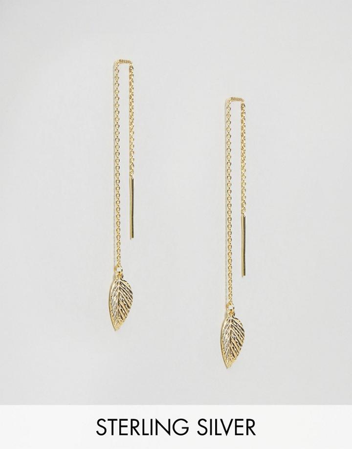 Asos Gold Plated Sterling Silver Through Leaf Earrings - Gold