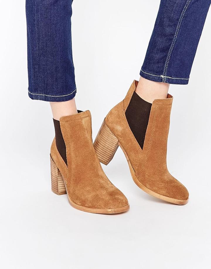Asos Esme Leather Wide Fit Chelsea High Ankle Boots - Chestnut