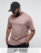 Asos Plus Longline T-shirt With Hem Detail And Side Vents In Pink - Pi