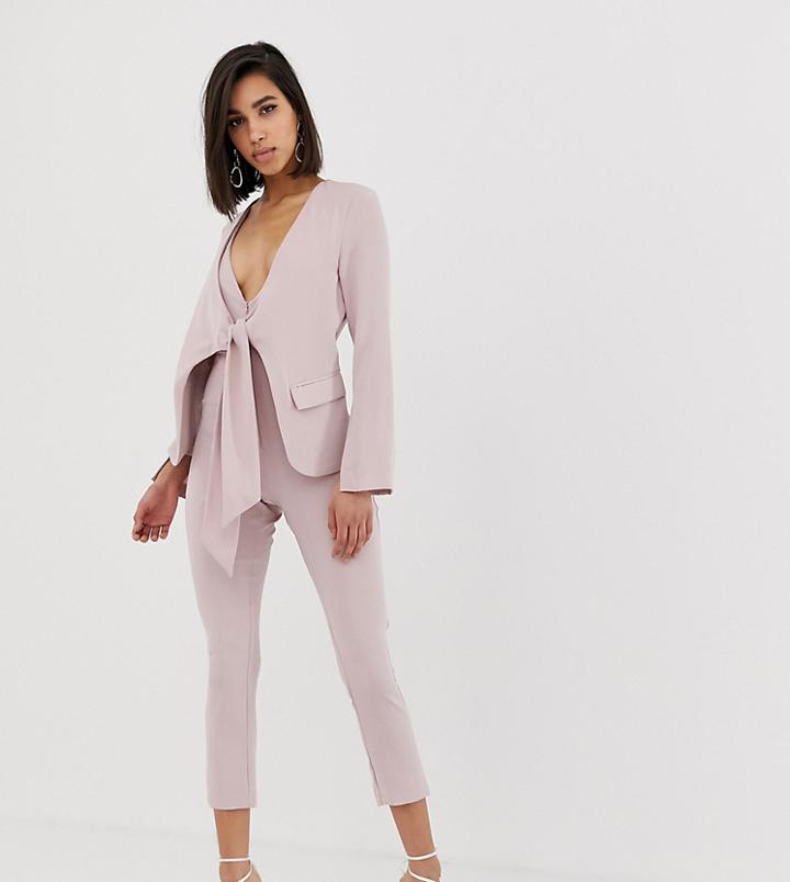 Lavish Alice Tie Front Blazer Style Tailored Jumpsuit In Dusty Pink - Blue
