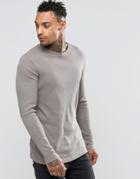 Asos Rib Longline Muscle Long Sleeve T-shirt In Gray - Gray