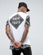 Asos Super Longline T-shirt With Bandana Text Print & Curved Hem Extender - White