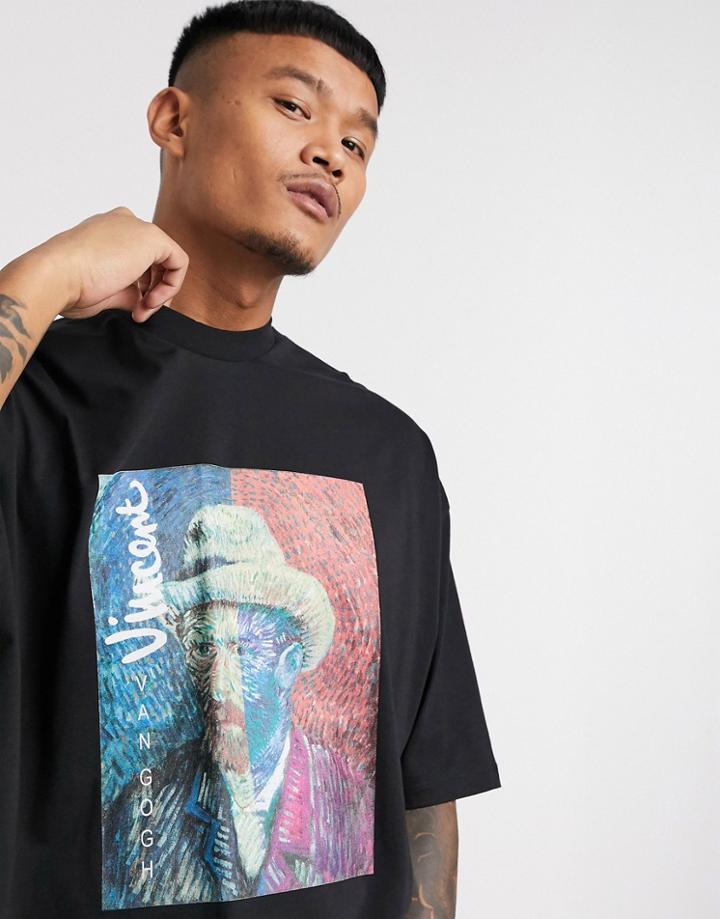Asos Design Vincent Van Gogh Oversized T-shirt With Large Photographic Print-black