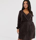 River Island Plus Plisse Wrap Dress In Chocolate - Brown