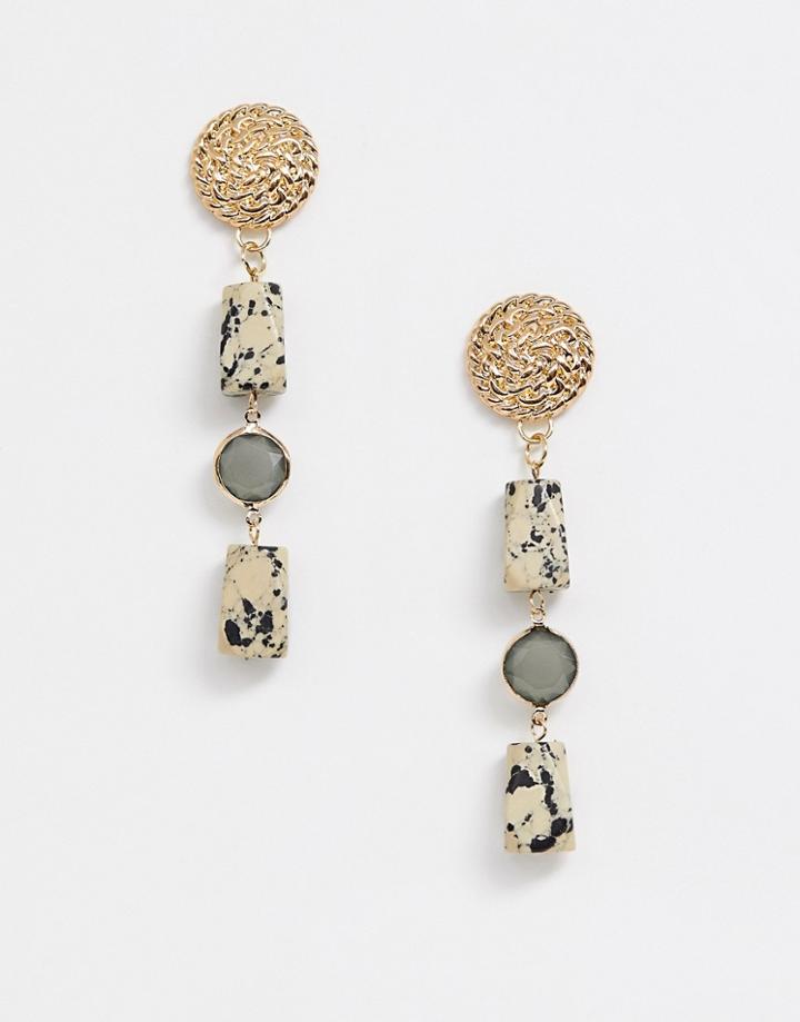 Asos Design Earrings With Semi-precious Stone Drop And Rope Design Stud In Gold - Gold