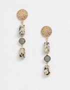 Asos Design Earrings With Semi-precious Stone Drop And Rope Design Stud In Gold - Gold