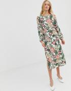 Glamorous Midi Tea Dress In Tropical Print-cream