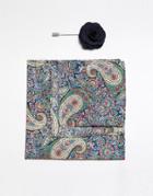 Gianni Feraud Liberty Print Lee Manor Cotton Pocket Square And Lapel Pin Set-navy