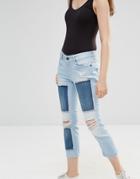 Noisy May Petite Scarlet Jeans With Patches - Blue
