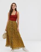 Asos Design Tiered Button Front Maxi Skirt In Ditsy Print - Multi
