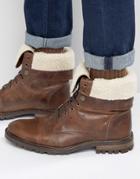 Walk London Baker Faux Shearling Lace Up Boots - Brown