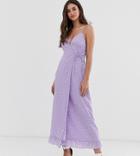 Fashion Union Tall Cami Midi Dress With Tie Waist In Spot-purple