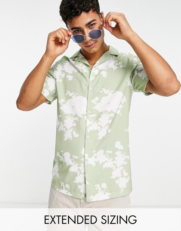 Asos Design Revere Floral Shirt In Light Green