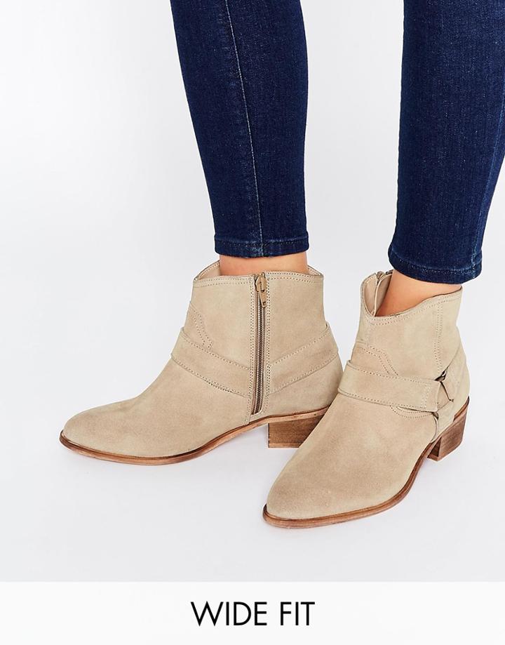 Asos Anya Wide Fit Suede Flat Boots - Sand