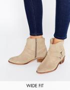 Asos Anya Wide Fit Suede Flat Boots - Sand