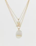 Asos Design Multirow Necklace With Semi-precious Stone And Toggle Pendants In Gold