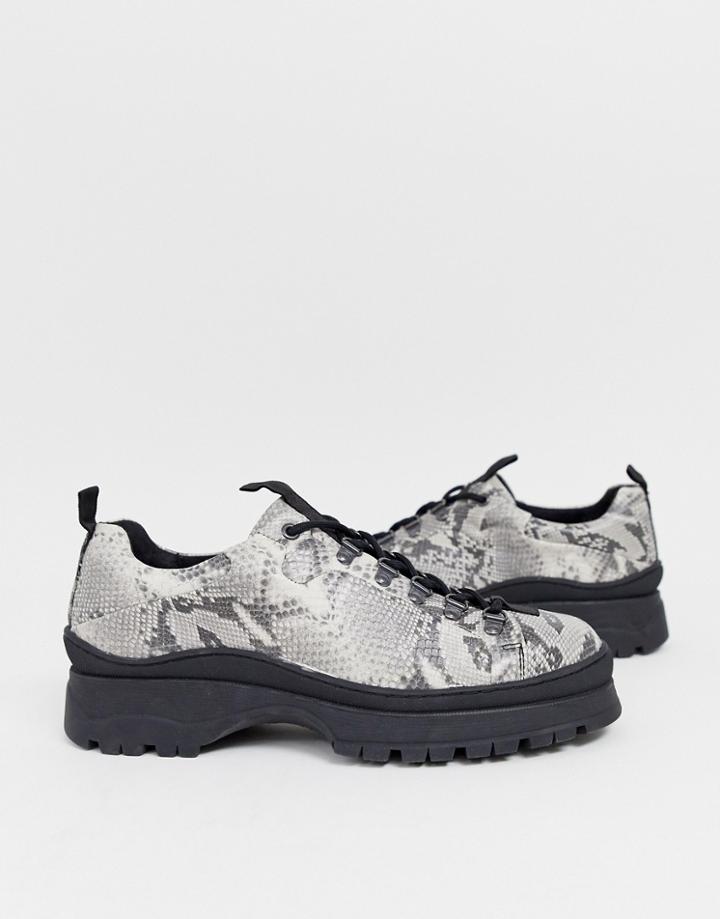 Asos Design Lace Up Shoes In Snake Look Faux Leather With Chunky Sole - Multi