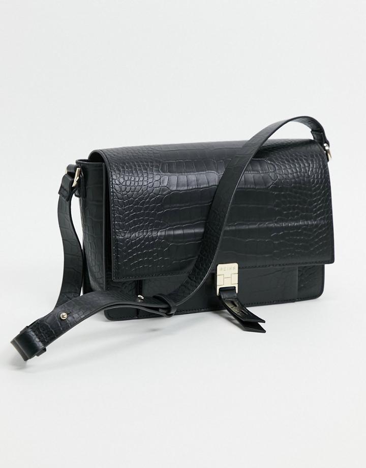 Reiss Madison Crossbody Bag In Black Croc